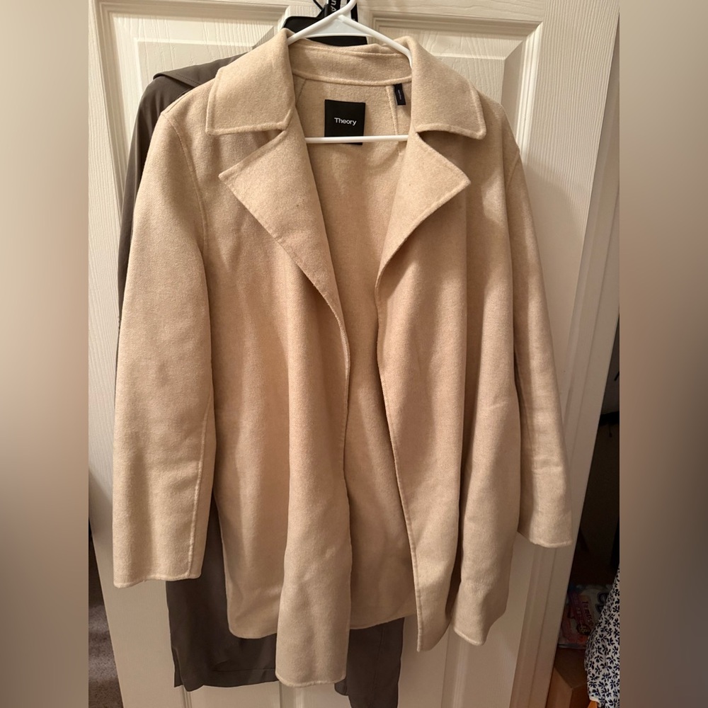 Theory Wool and Cashmere coat. 
Oat color. True to size.